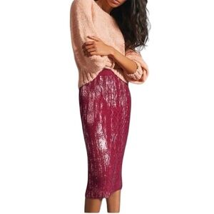 Anthropologie Rue Shimmer Sweater Midi Skirt burgundy Size XSP